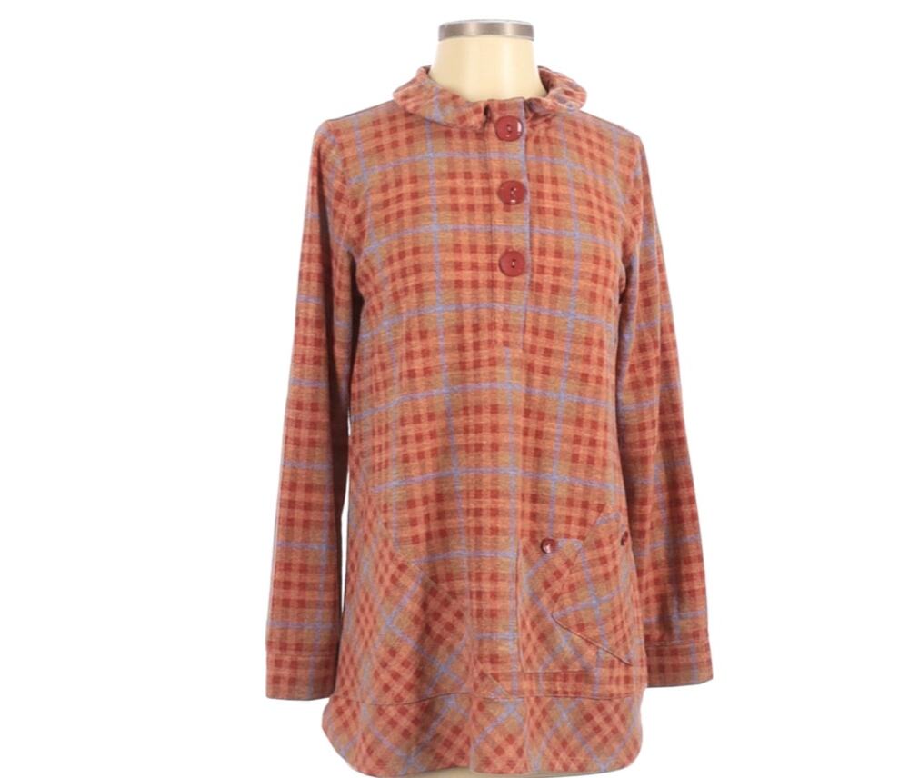 SOFT SURROUNDINGS Plaid Soft Pullover Long Sleeve Shirt Tunic Women's Size PS